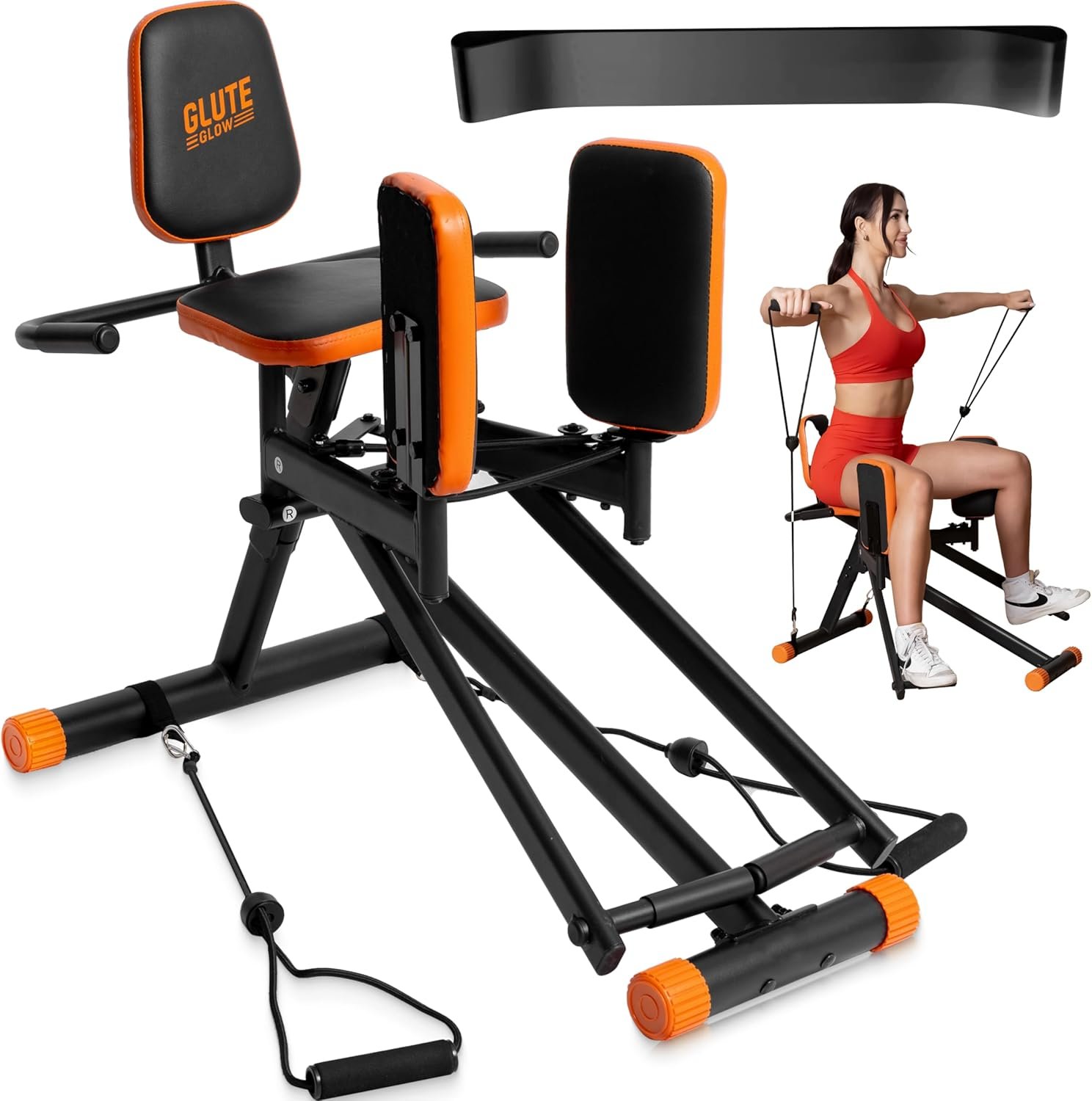 Glute Glow™ Hip Abductor Machine for Home Gym - USA Based - Booty Builder & Booty Trainer for Women – 3 Resistance Levels – Bonus Arm Bands, Thigh Workout – Glute Workout Equipment & Glute Machine