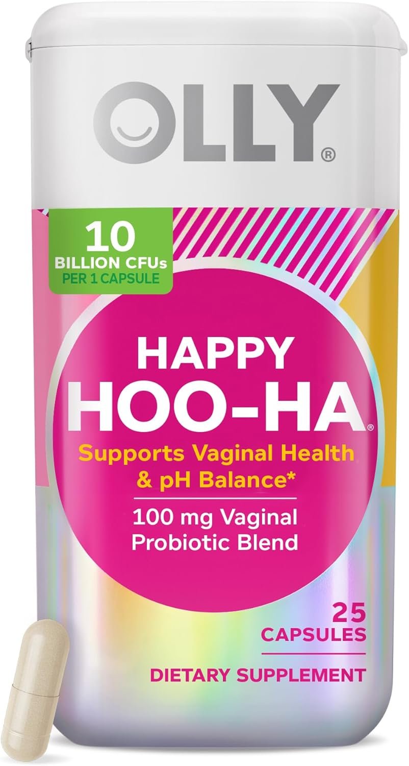 OLLY Happy Hoo-Ha Capsules, Probiotic for Women, Vaginal Health and pH Balance, 10 Billion CFU, Gluten Free - 25 Count