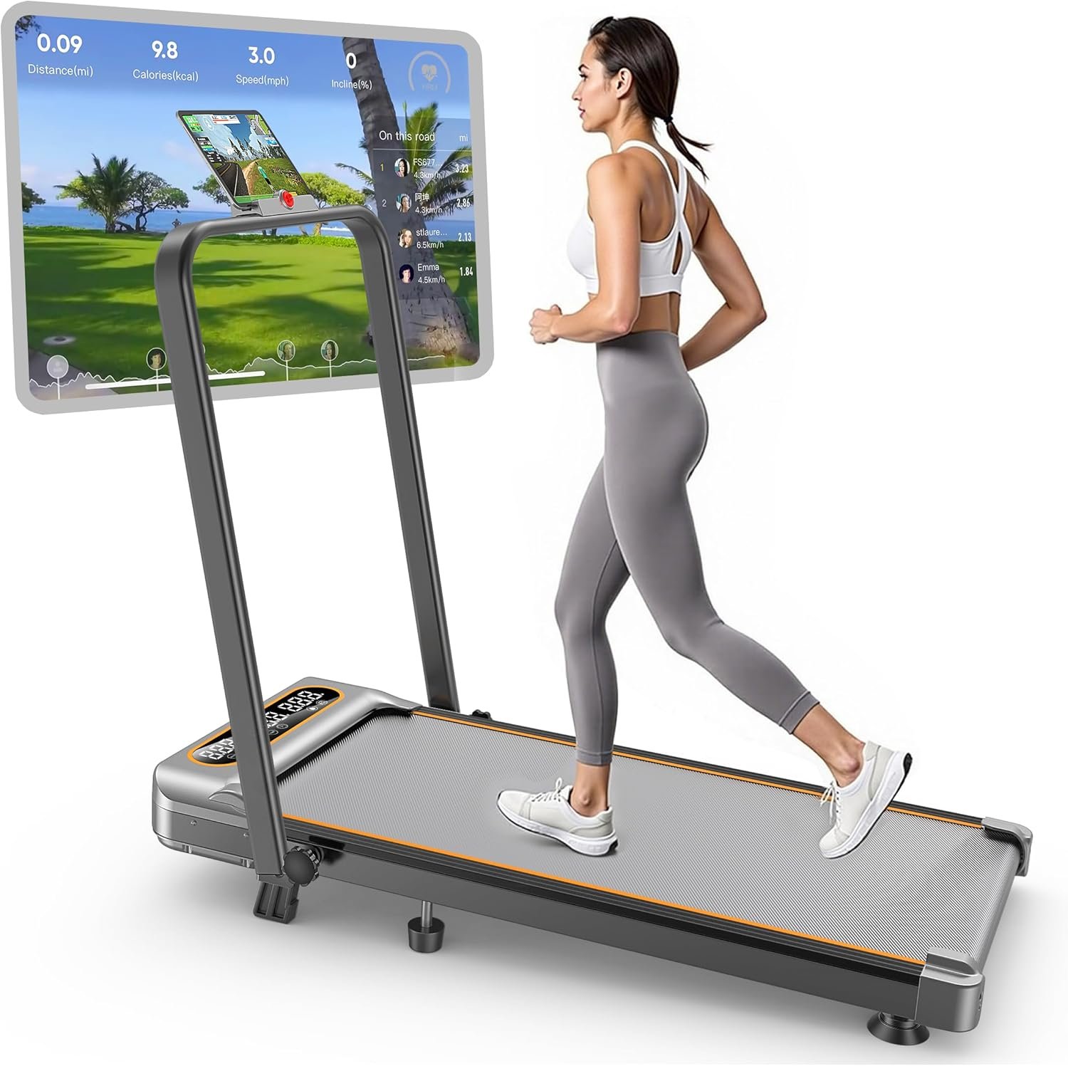 Foldable Treadmill with 10% Incline, 3.5HP Low Noise Walking Pad Treadmill with Handle Bar, Trisomy 4 in 1 Portable Under Desk Treadmills for Home/Office, 350 Lbs Capacity, APP & Remote Control