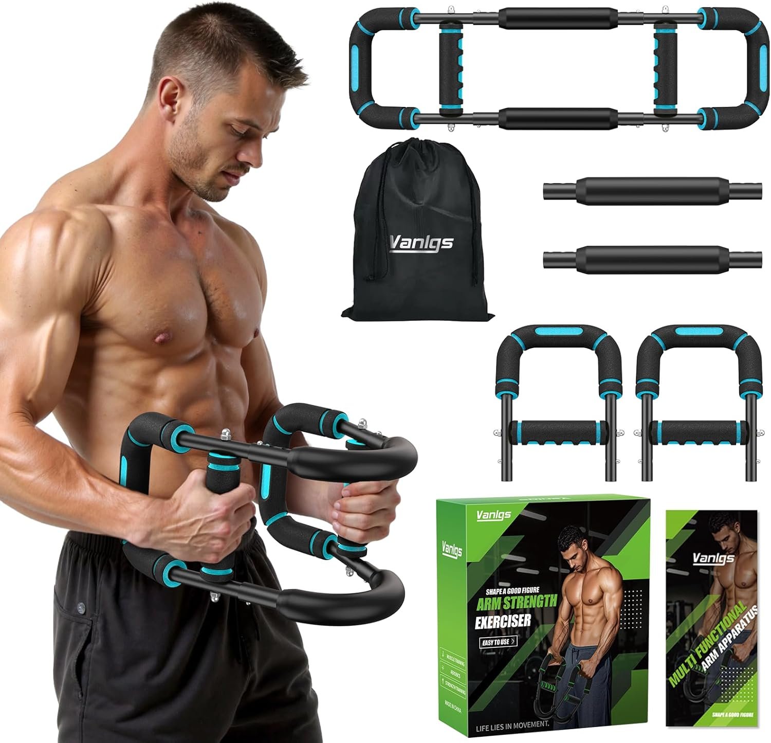 Twister Arm Trainer for Men, Chest Workout Equipment 5-Level Adjustable (40-130lb) with Ergonomic 27° Targets Biceps/Clip/Thigh, Portable Exerciser for Home Gym Travel Fitness