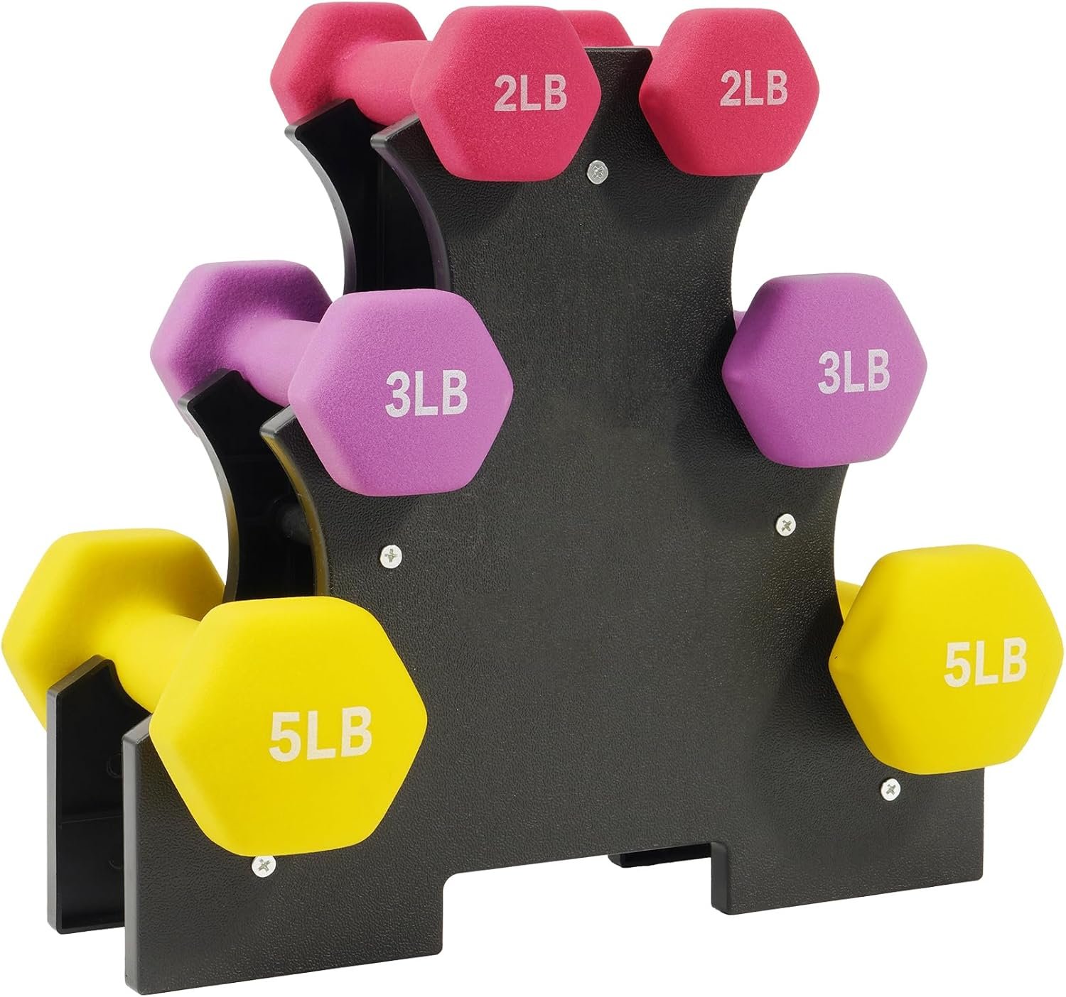 Fitvids Colored Neoprene Dumbbell Set with Rack, Multiple Weight Options, 20LBS, 32LBS, 50LBS and 56LBS Sets